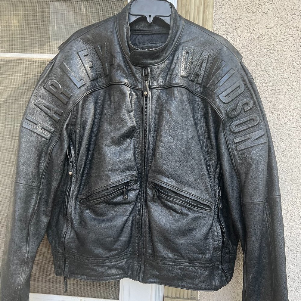 Mens Harley Davidson Leather Jacket XXL w/ Raised Lettering & Double Vents